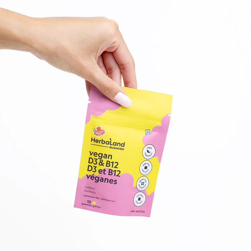 Herbaland Vegan D3 & B12 Gummies (Travel Size 10 gummies)