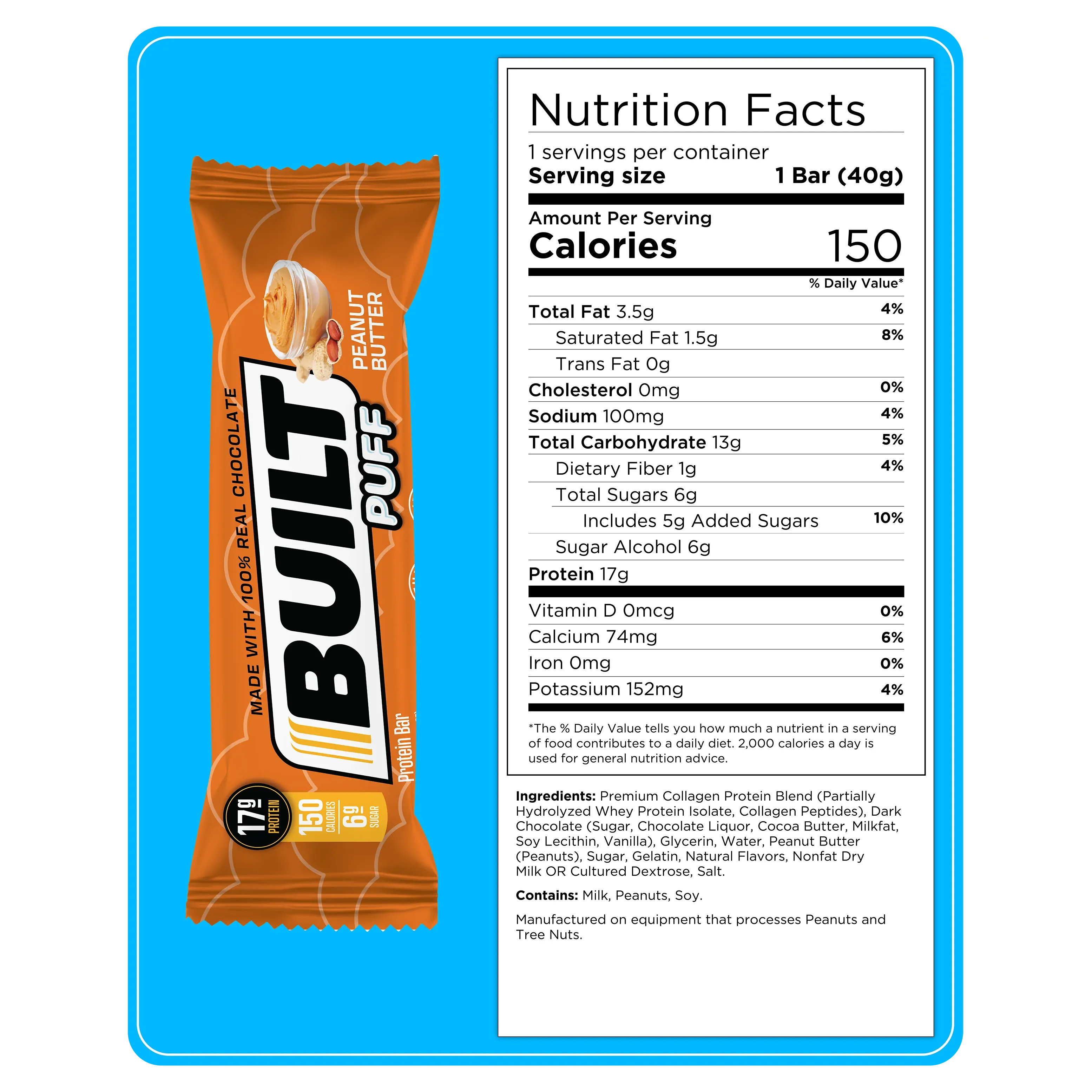 Built Protein Bar PUFFS (1 bar) Protein Snacks Peanut Butter Built Bar