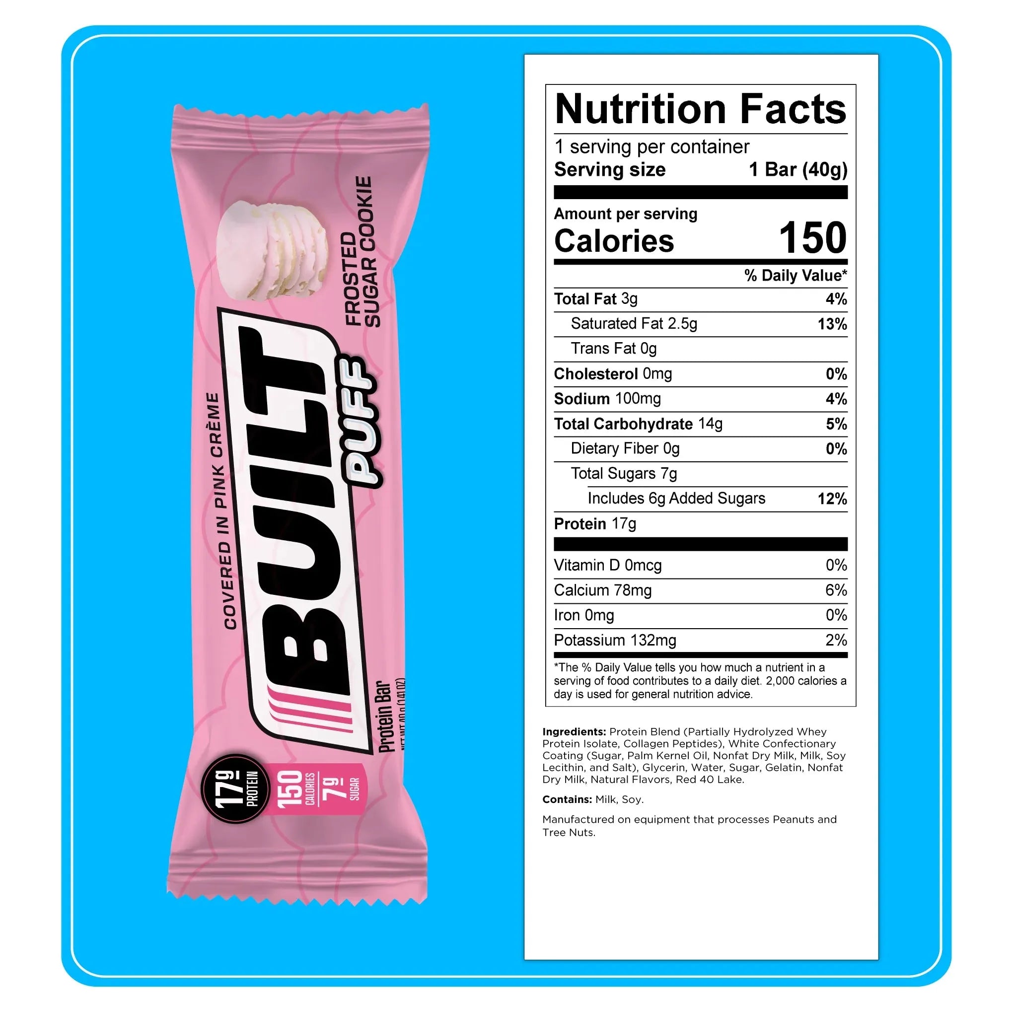 Built Protein Bar PUFFS (1 bar) Protein Snacks Frosted Sugar Cookie Built Bar