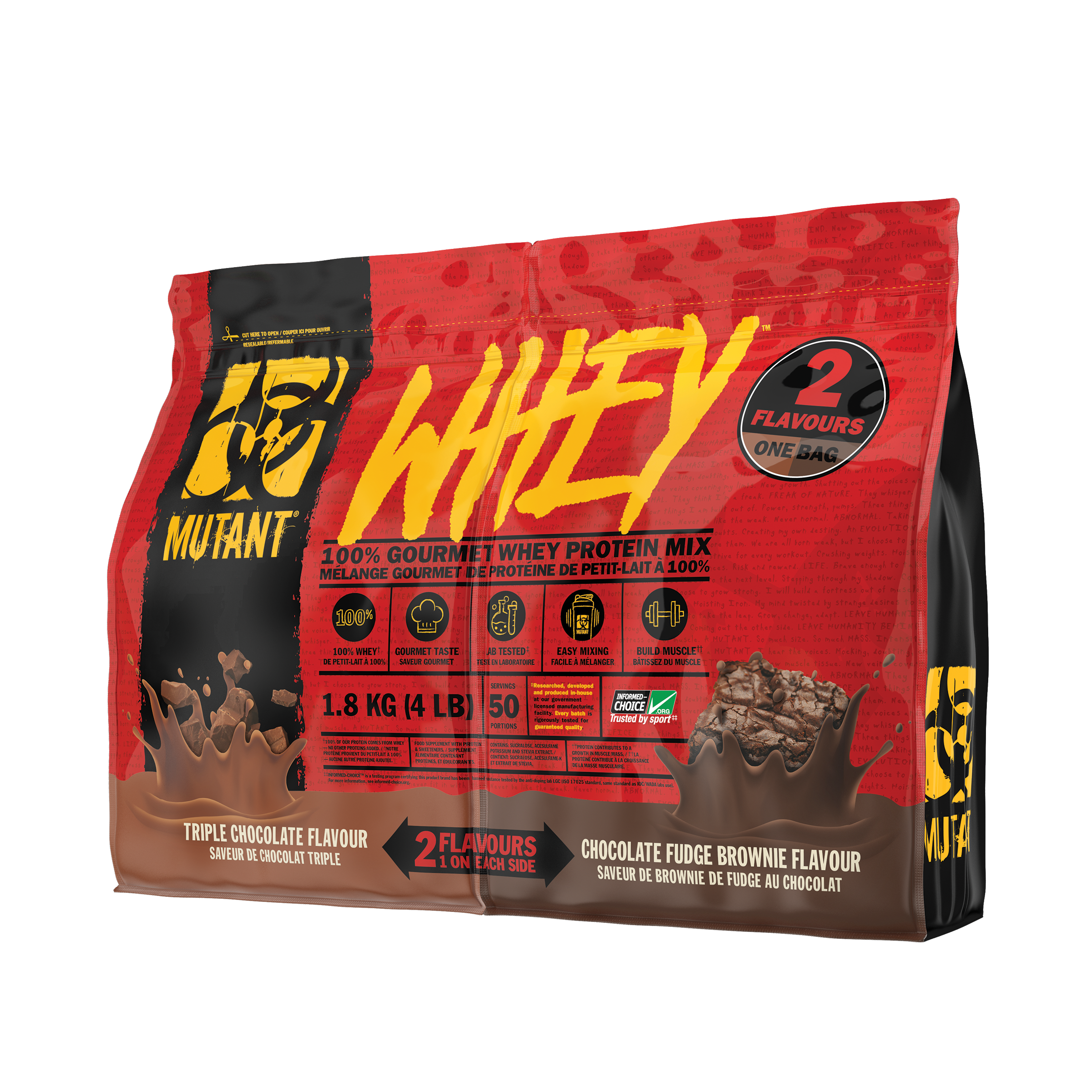 Mutant Whey Dual chamber (4lb/2 flavours in one bag) Whey Protein Chocolate Fudge & Brownie Mutant