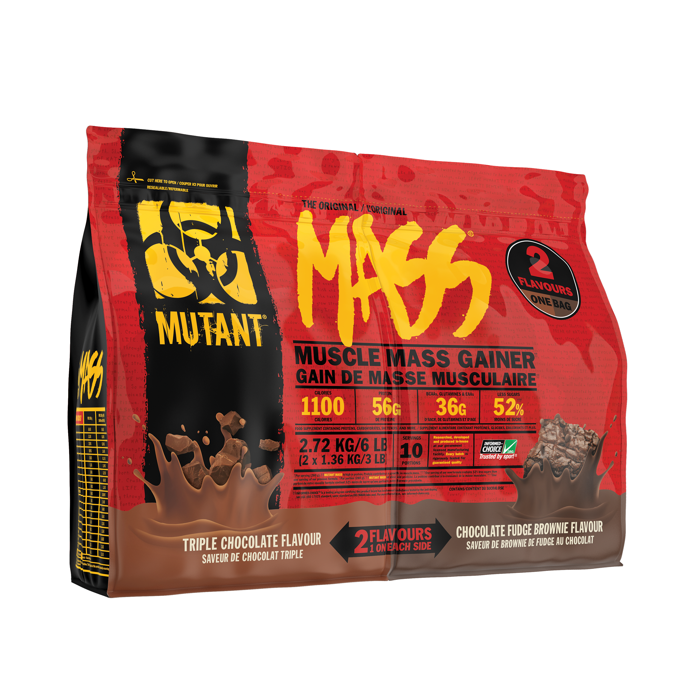 Mutant MASS Dual Chamber - 2 FLAVOURS in 1 BAG (6lbs) mutant-mass-dual-chamber-2-flavours-in-1-bag-6lbs Mass Gainers Triple Chocolate & Chocolate Fudge Brownie Mutant