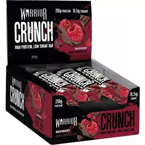 Warrior Crunch Low-Carb Protein Bars (Box of 12) Protein Snacks Dark Chocolate Raspberry warrior supplements
