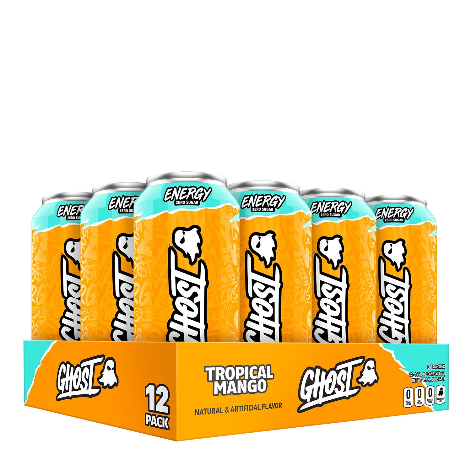 GHOST Energy Drink (1 case of 12 cans) Protein Snacks Tropical Mango GHOST