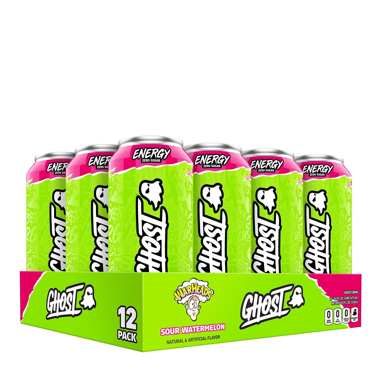 GHOST Energy Drink (1 case of 12 cans) Protein Snacks Sour Watermelon Warheads GHOST ghost-energy-drink-1-case-of-12-cans