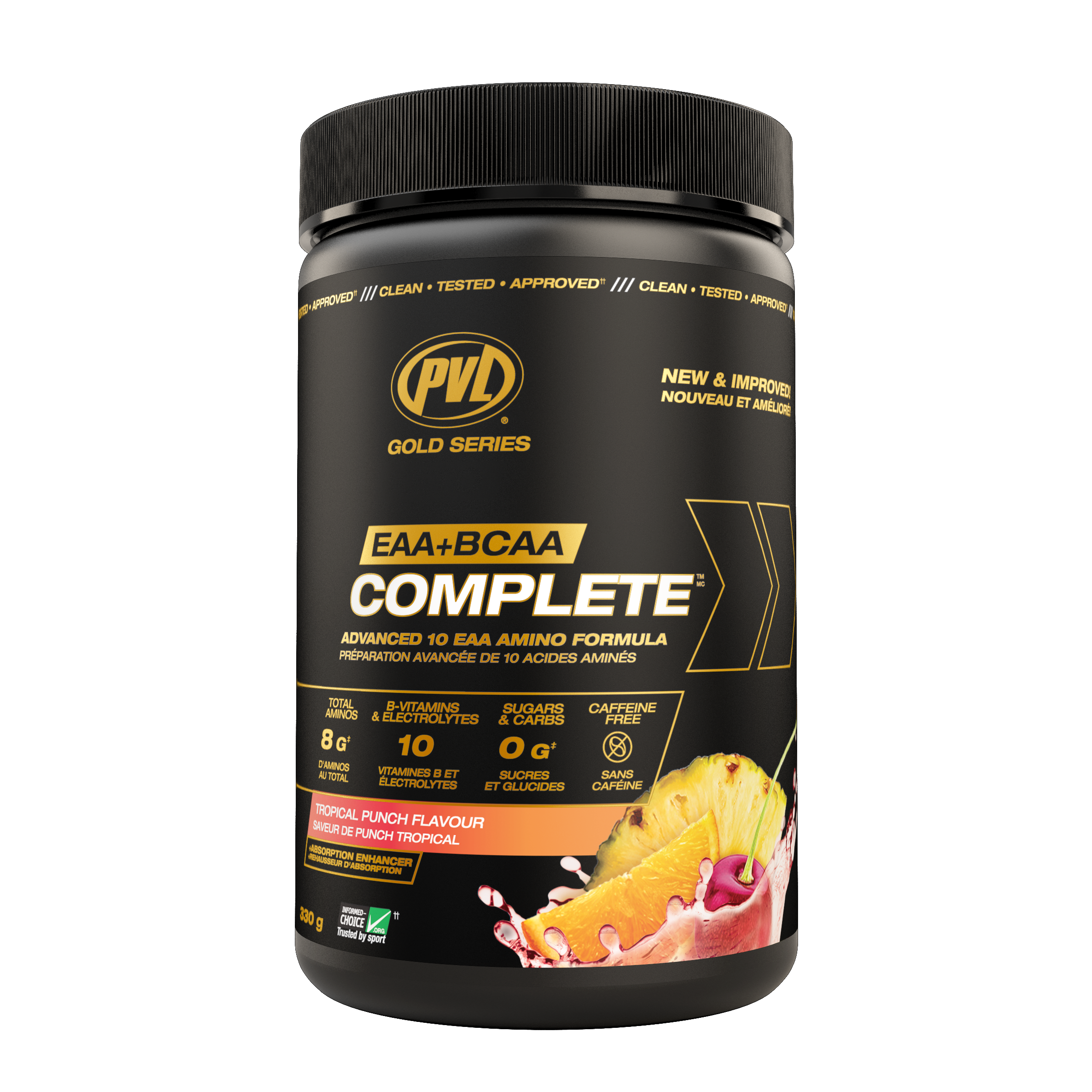 PVL EAA + BCAA Complete (330g) BCAAs and Amino Acids Tropical Punch Pure Vita Labs