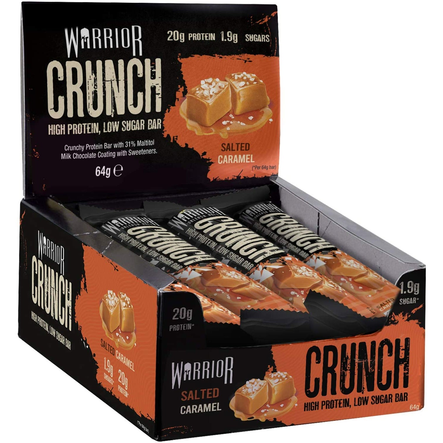 Warrior Crunch Low-Carb Protein Bars (Box of 12) Protein Snacks Salted Caramel warrior supplements