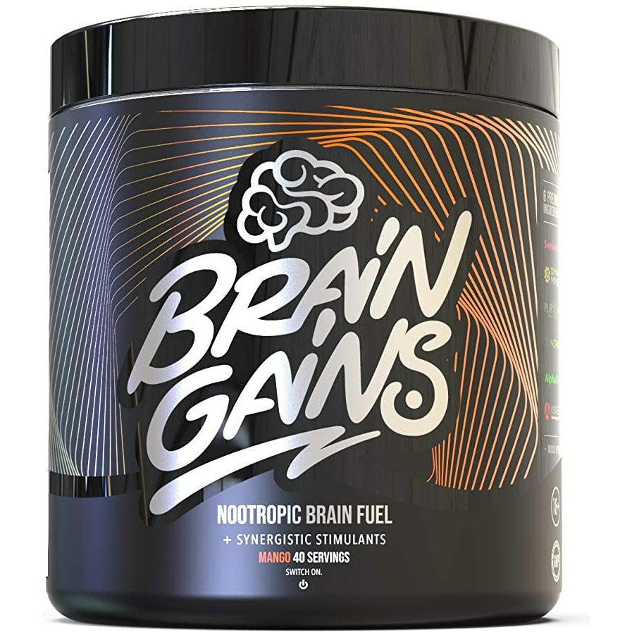 Brain Gains SWITCH ON! Nootropic Brain Fuel (40 servings) Pre-workout Mango BLACK EDITION/STIM Brain Gains brain-gains-switch-on-nootropic-brain-fuel-caffeine-free