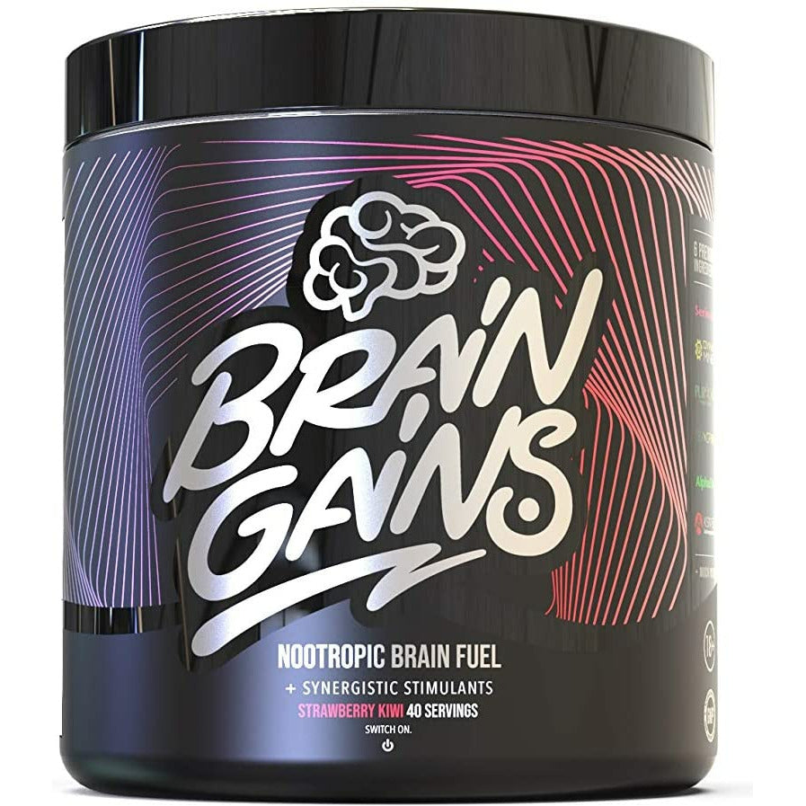 Brain Gains SWITCH ON! Nootropic Brain Fuel (40 servings) Pre-workout Strawberry Kiwi BLACK EDITION/STIM Brain Gains