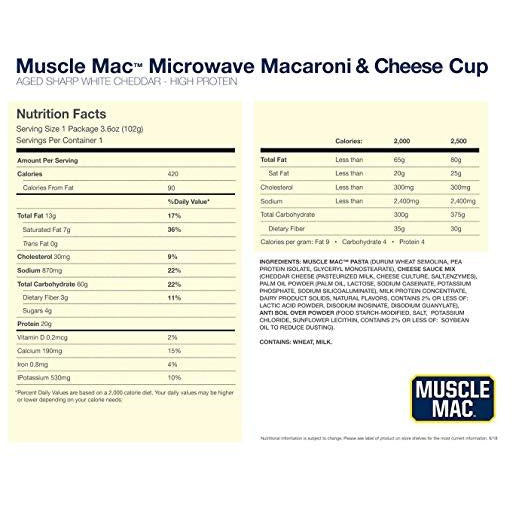 MuscleMac Protein Macaroni and Cheese Single Serve Protein Snacks Cheddar,White Cheddar MuscleMac