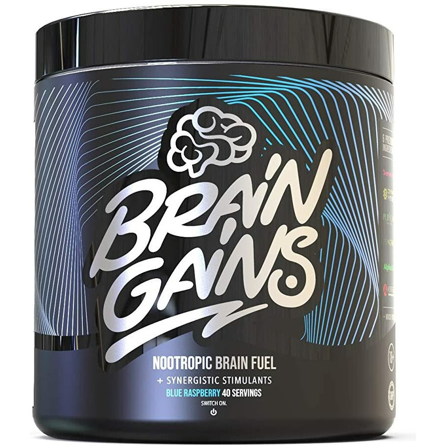 Brain Gains SWITCH ON! Nootropic Brain Fuel (40 servings) Pre-workout Blue Raspberry BLACK EDITION/STIM Brain Gains brain-gains-switch-on-nootropic-brain-fuel-caffeine-free