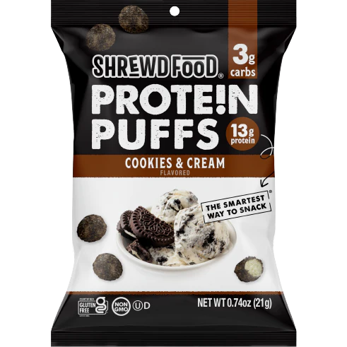Shrewd Food Protein Puffs (1 bag) Protein Snacks Cookies & Cream BEST BY MAR 04/2023 Shrewd Food