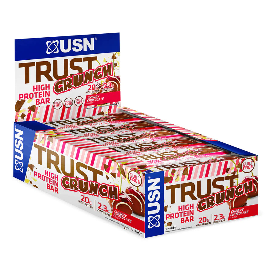 USN Crunch Protein Bar (1 BOX of 12 bars) Protein Snacks Cherry Chocolate BEST BY JULY 2023 USN