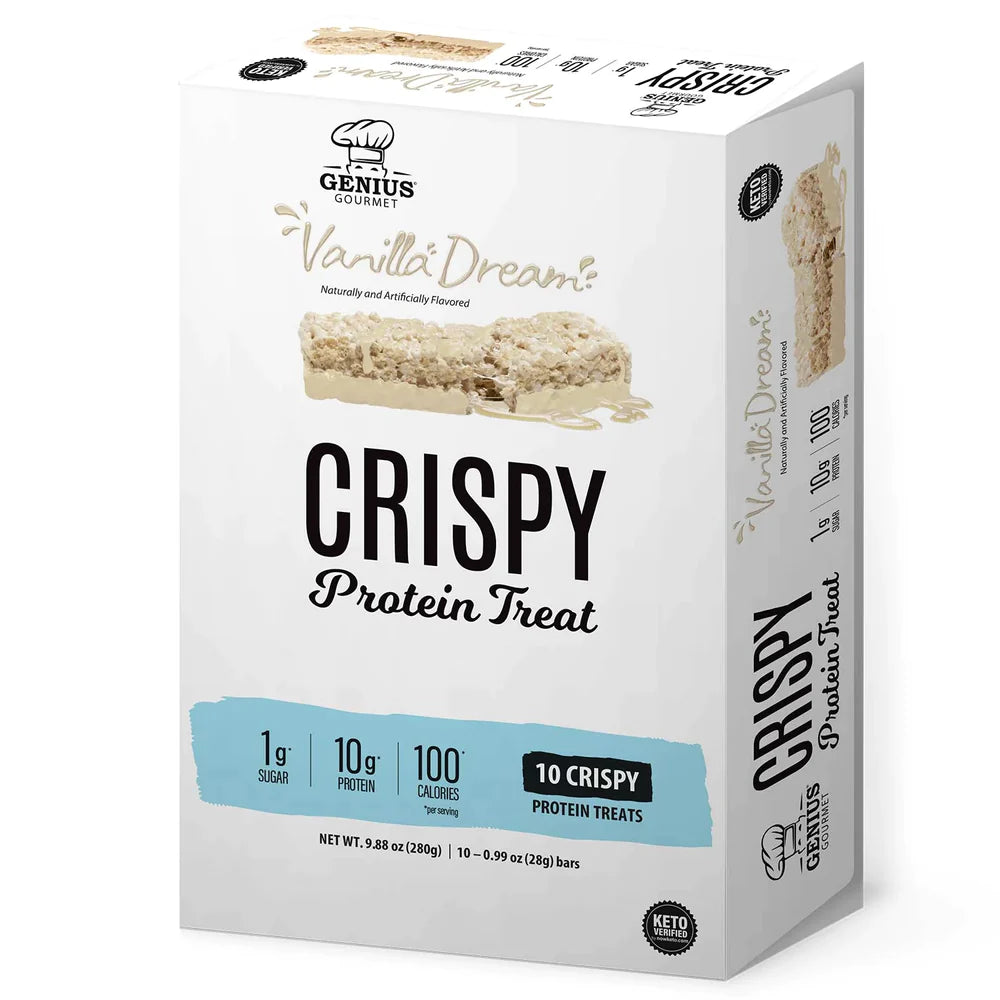 Genius Gourmet Crispy Protein Treat 1 box of 10 bars Genius Gourmet Top Nutrition Canada