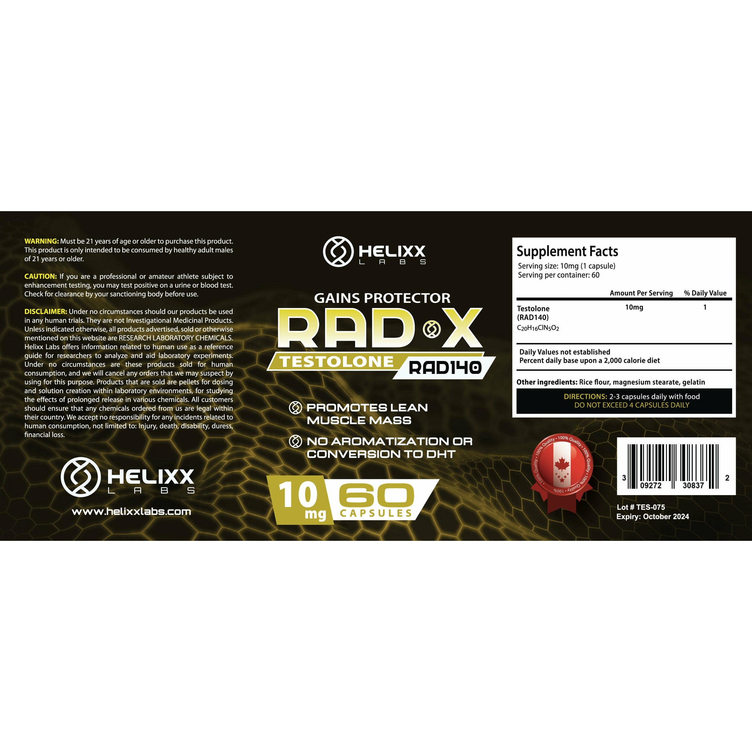 Helixx RAD X 10mg – 60 capsules Helixx Top Nutrition Canada