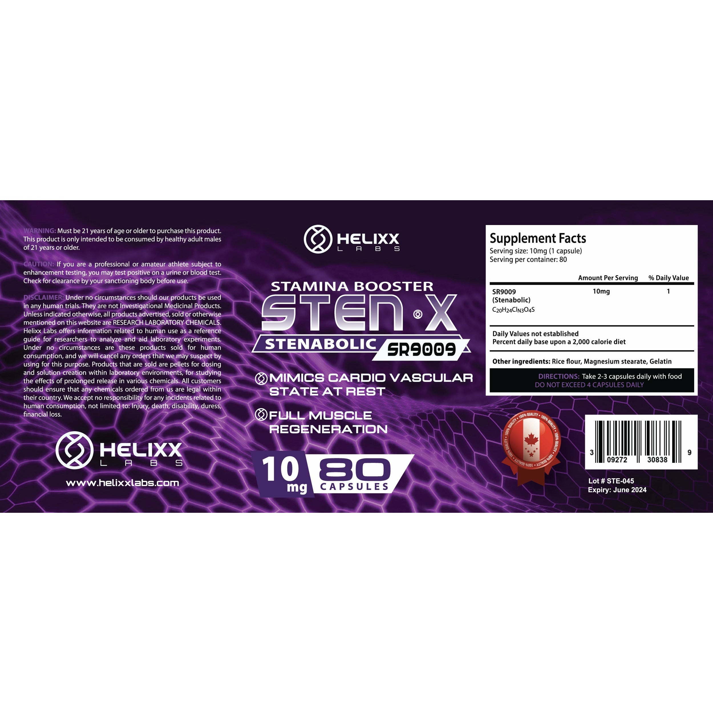 Helixx STEN X 10mg – 60 capsules Helixx Top Nutrition Canada