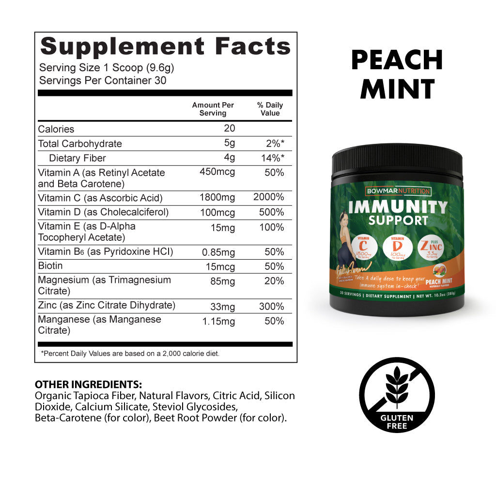 Bowmar Nutrition Immunity Support (30 servings) Peach Mint,Blueberry Lemonade,Orange,Peach Mint (25 Single Servings) Bowmar Nutrition