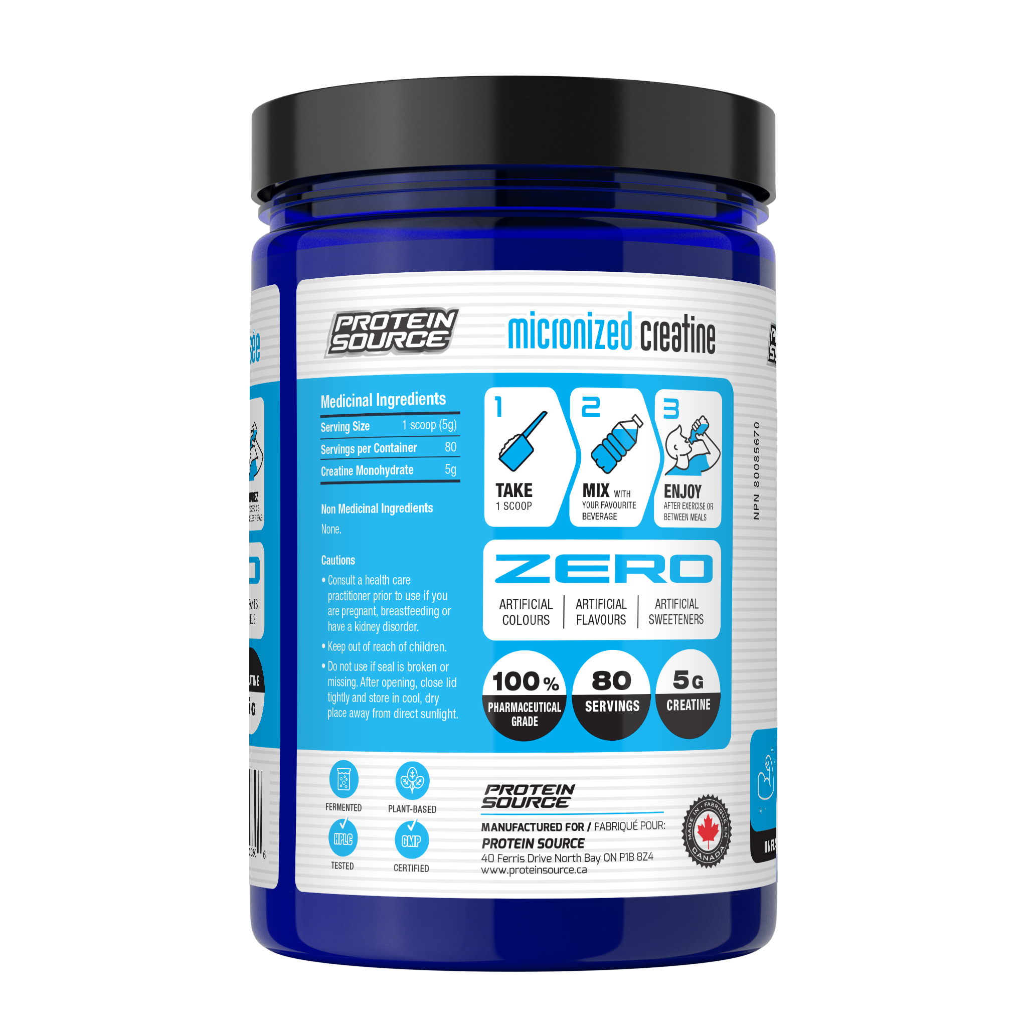 Protein Source Unflavoured Micronized Creatine Monohydrate 400g Protein Source Top Nutrition Canada