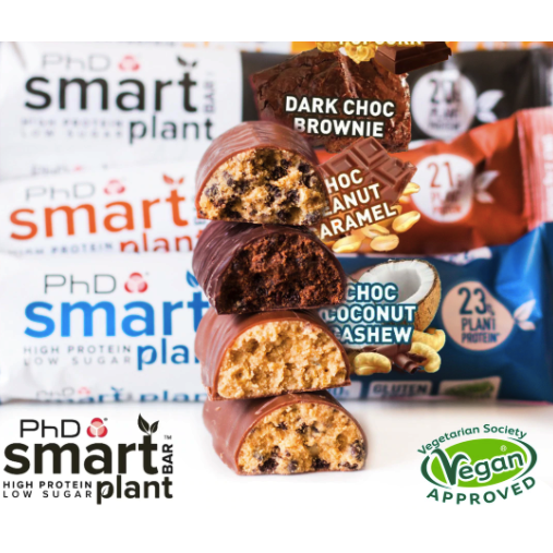PhD Smart Bar PLANT (vegan) (1 bar) Protein Snacks Chocolate Coconut & Cashew,Chocolate Peanut Caramel,Chocolate Toffee Popcorn,Dark Chocolate Brownie PhD