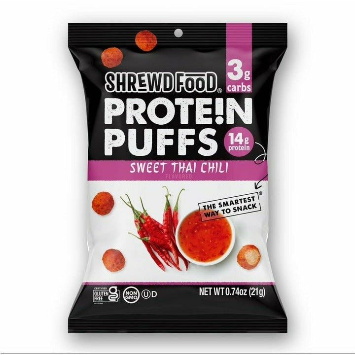 Shrewd Food Protein Puffs (1 bag) Protein Snacks Sweet Thai Chili BEST BY DEC 01/2022 Shrewd Food