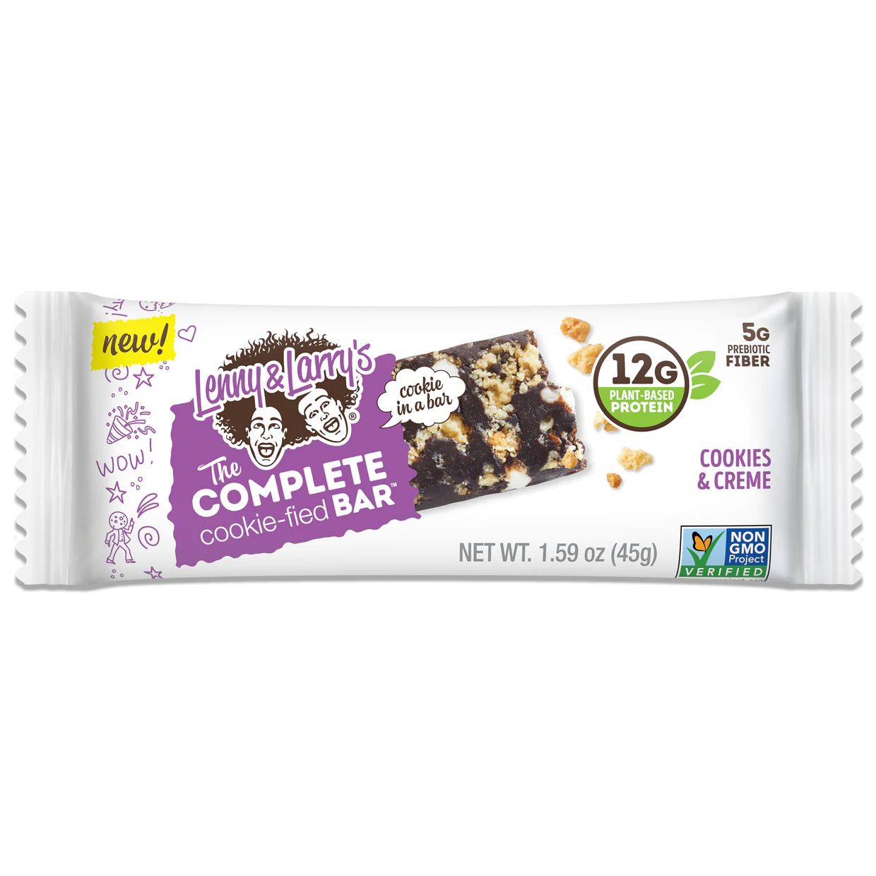 Lenny & Larry’s The Complete Cookie-fied Vegan Protein Bar (1 bar) Protein Snacks Cookie & Cream  BEST BY MARCH/2023 Lenny & Larry lenny-larry-s-the-complete-cookie-filled-bar-1-bar