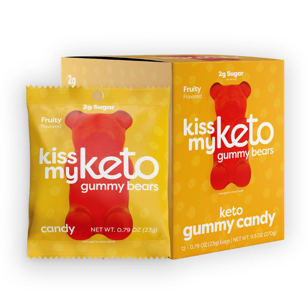 Kiss my Keto Gummies (1 BOX of 6) Protein Snacks Gummy Bears (1 box of 12 x 23g) KissMyKeto