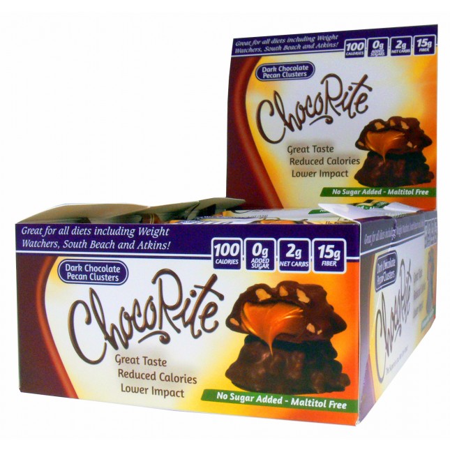 ChocoRite Low Carb KETO Candy Bars Chocolate (Box of 16) Protein Snacks Dark Chocolate Pecan Clusters ChocoRite