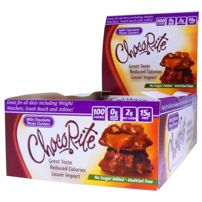 ChocoRite Low Carb KETO Candy Bars Chocolate (Box of 16) Protein Snacks Milk Chocolate Pecan Cluster ChocoRite