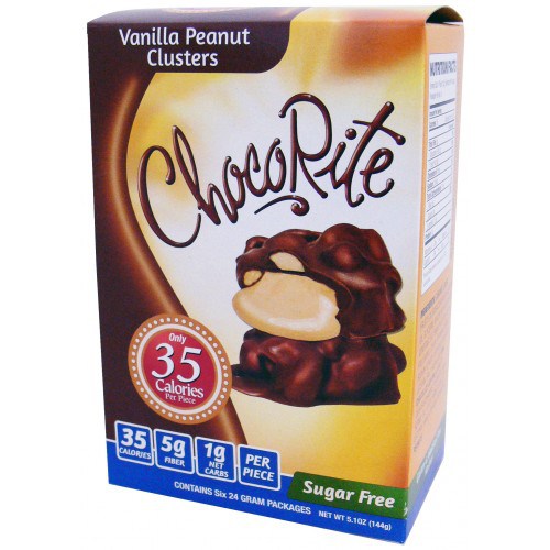 Chocorite 35 Calories KETO Candy Bars VALUE PACK (1 box of 6) chocorite-70-calories-per-package Protein Snacks Vanilla Peanut Clusters BEST BY 04/2022 ChocoRite