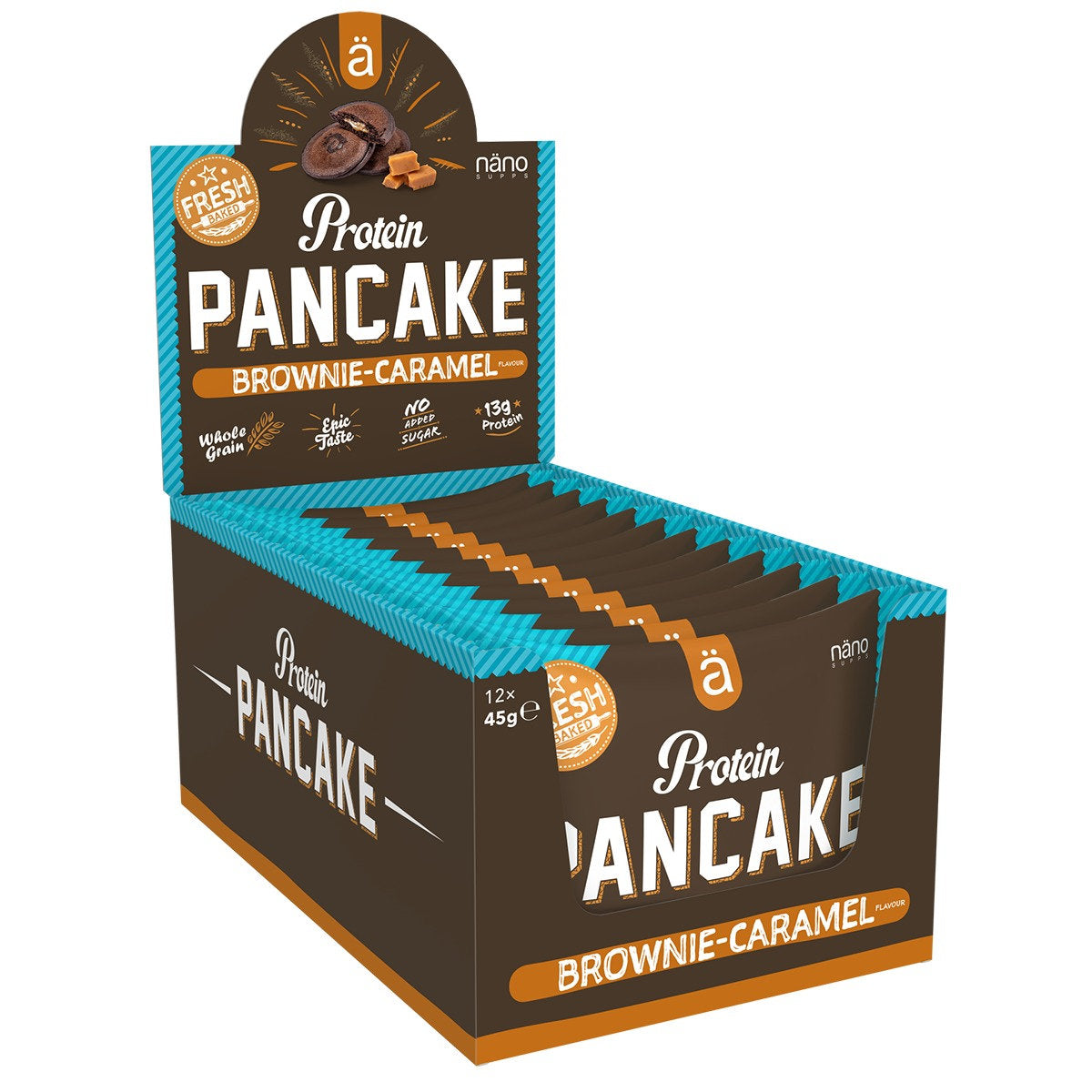 Nano Supplements Protein Pancake (Box of 12) Protein Snacks Brownie - Caramel BEST BY April 19, 2023 Nano Supplements