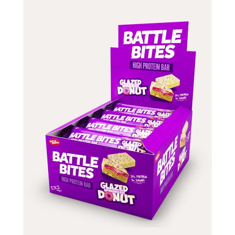 Battle Snacks Battle Bites Low-Carb Protein Bar (Box of 12) Protein Snacks Glazed Sprinkled Donut Battle Snacks