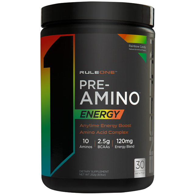 Rule1 Pre-Amino Energy (30 servings) BCAAs and Amino Acids Rainbow Candy Rule1