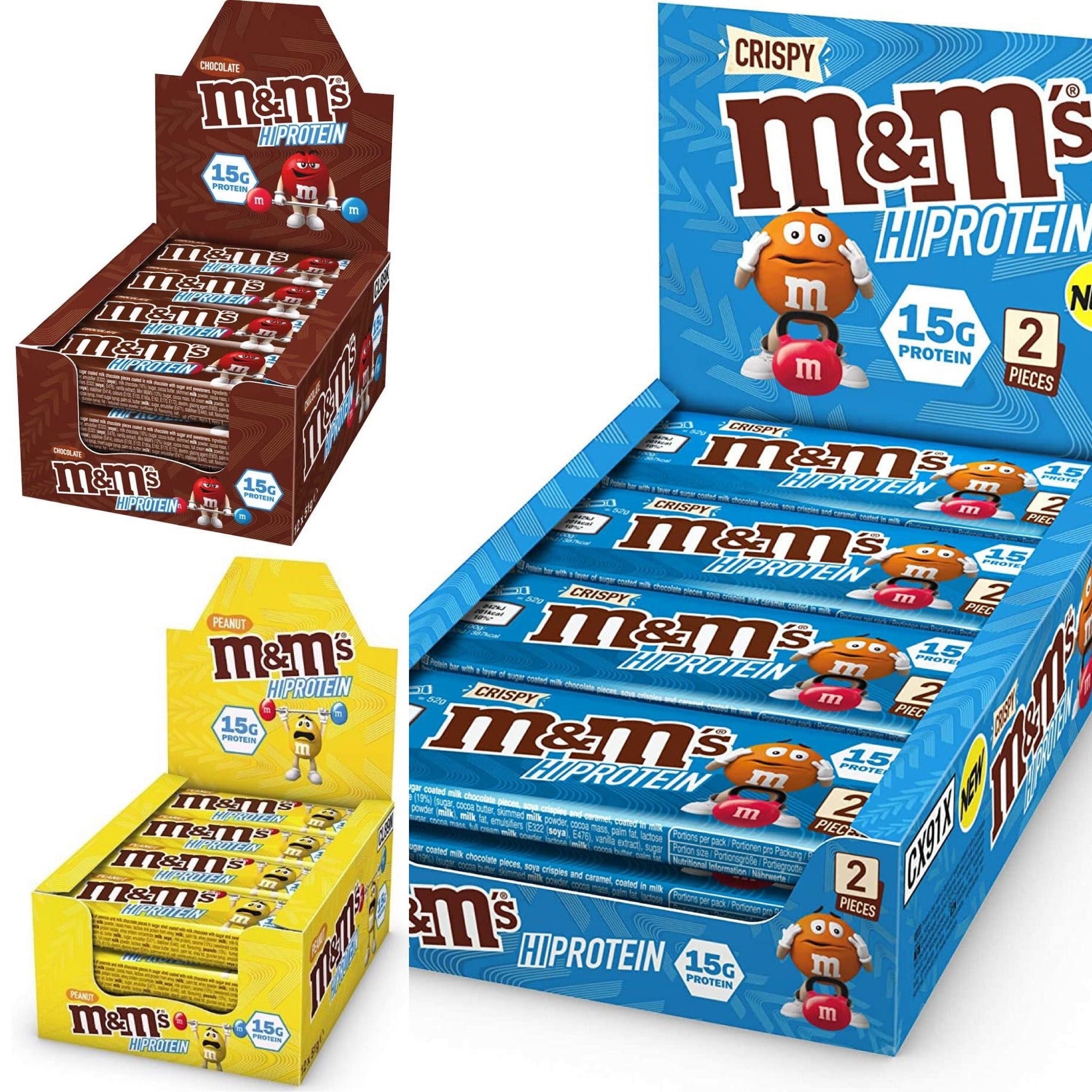 M&M's Hi-Protein Chocolate Bar (1 box of 18 bars) protein snacks Chocolate,Peanut,NEW Crispy (with mini Crispy M&M's) BOX of 12 BEST BY MAR/2023 Mars