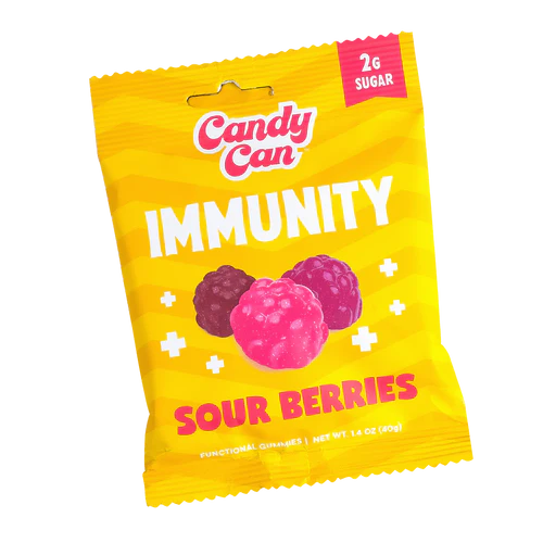 Candy Can KETO Gummies (1 bag) Protein Snacks Immunity- Sour Berries (Blackberry, Raspberry, Goji Berri) Candy Can