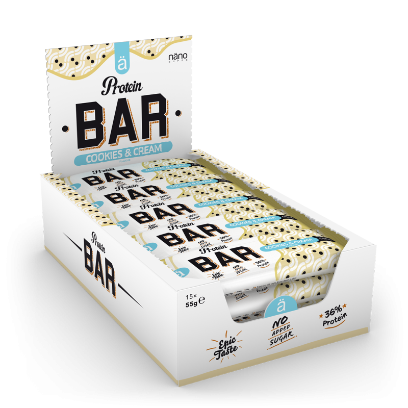 Nano Supplements Protein Bar (1 box of 15) Protein Snacks Cookies & Cream BEST BY MAY 26, 2023 Nano Supplements nano-supplements-protein-bar-1-box-of-15