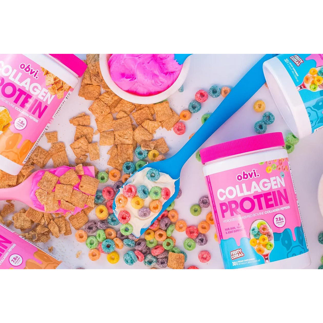 Obvi Flavoured Collagen Protein (30 servings) collagen Fruity Cereal BEST BY 03/23,Cinna Cereal,Cocoa Cereal  BEST BY 03/23,Frosted Cereal,Honey O's BEST BY 03/2022,LIMITED EDITION! Birthday Cupcakes BEST BY 06/2022,LIMITED EDITION Pumpkin Spice Latte,LIMITED EDITION! Pink Velvet,Marshmallow Cereal BEST BY 03/23,Peanut Butter Cups BEST BY 05/23 OBVI