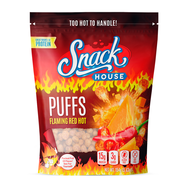 Snackhouse Protein Puffs / Cereal (7 servings) Protein Snacks Flaming Hot BEST BY APRIL/2023 Snackhouse