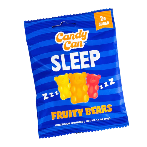 Candy Can KETO Gummies (1 bag) Protein Snacks Sleep- Fruity Bears (Strawberry, Peach/Apricot/Mango, Lemon/Lime) Candy Can