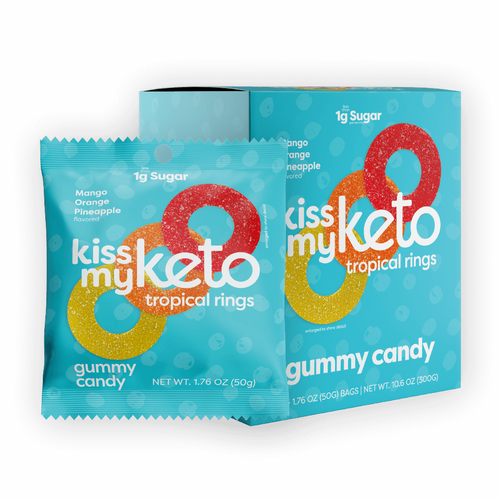 Kiss my Keto Gummies (1 BOX of 6) Protein Snacks Tropical Rings KissMyKeto