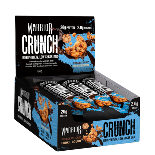 Warrior Crunch Low-Carb Protein Bars (Box of 12) Protein Snacks Chocolate Chip Cookie Dough warrior supplements